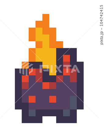 Vector pixel fireplace. Pixel art style 8-bit. Illustration of pixel object with a fire on white 104742415