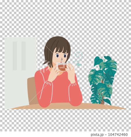 一個女人喝花草茶放鬆的插圖 一個女人喝花草茶放鬆的插圖 104742460