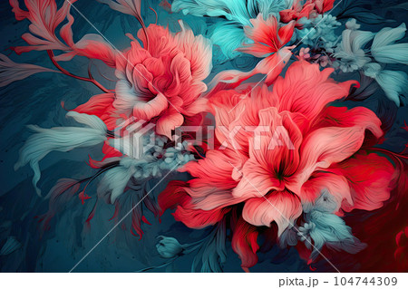 Floral Tapestry in Rococo Hues. Generative AI 104744309