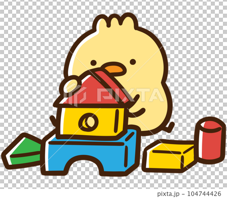 一隻可愛的小雞玩彩色積木的人物插圖 104744426