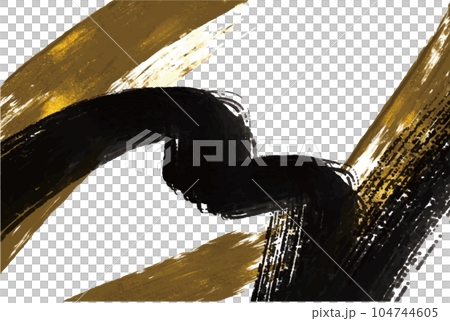 Japanese-style gorgeous background material with a black base that expresses the decoration and movement of gold brushes and splashes Japanese-style gorgeous background material with a black base that expresses the decoration and movement of gold brushes and splashes 104744605