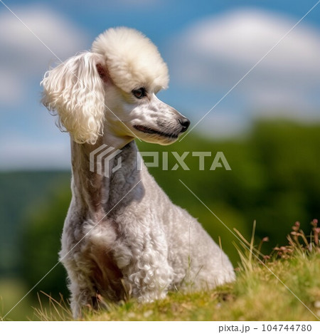 Poodle sitting on the green meadow in summer....のイラスト素材 [104744780] - PIXTA