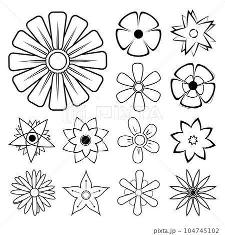 Flower Outline. Set of Flower Line Art. Flowers icon vector set. Set of Flower Outline isolated on White Background. Vector illustration. Elements for design. 104745102
