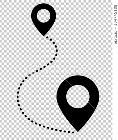 Pointer icon showing location and route on map 104745188