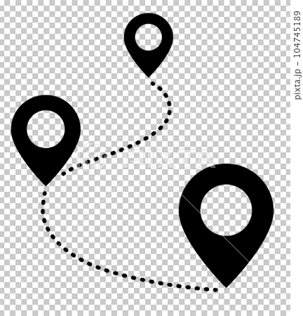 Pointer icon showing location and route on map 104745189