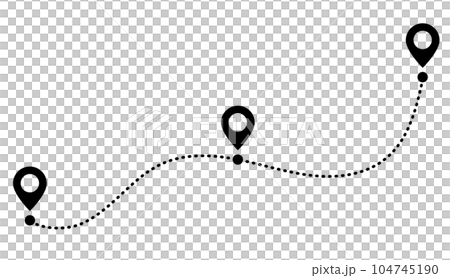 Pointer icon showing location and route on map 104745190