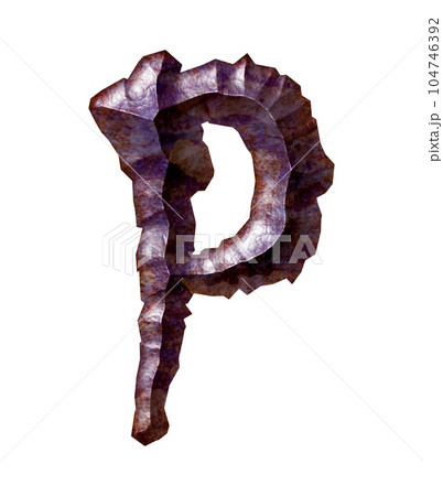 3D rendered illustration.Rough beveled letter.Decorative rusty font. 104746392