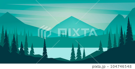 Cartoon mountain landscape in flat style. Design element for poster, card, banner, flyer. Vector illustration 104746548
