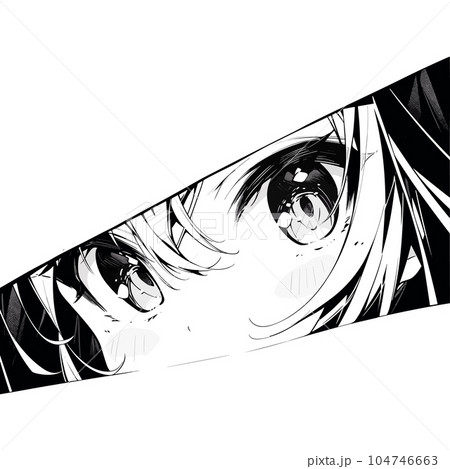 Manga eyes looking from a paper tear. Black and white color. Anime girl peeps out isolated on white background. Vector illustration EPS10 Manga eyes looking from a paper tear. Black and white color. Anime girl peeps out isolated on white background. Vector illustration EPS10 104746663