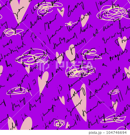 Scribble heart hand written neon violet pattern 104746694