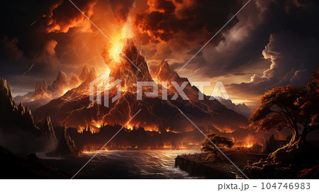 噴火した山、erupted mountain(generative ai) 104746983