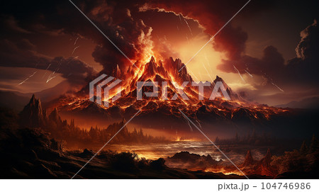 噴火した山、erupted mountain(generative ai) 104746986