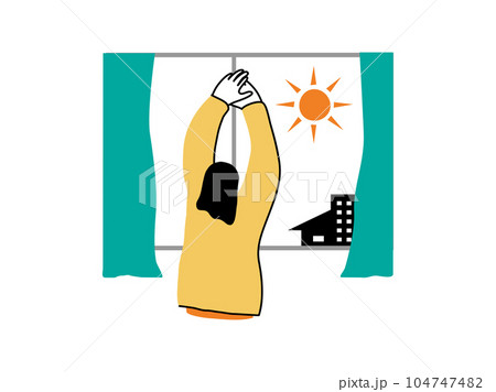 朝起きて太陽を浴びる人の後ろ姿 朝起きて太陽を浴びる人の後ろ姿 104747482