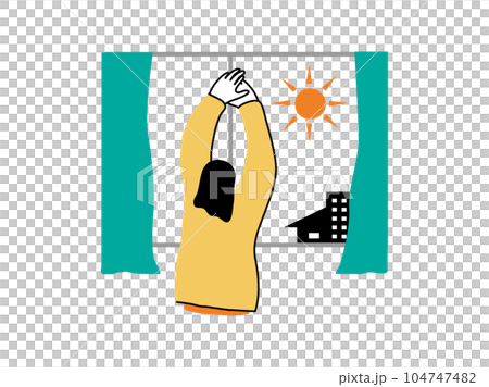 朝起きて太陽を浴びる人の後ろ姿 朝起きて太陽を浴びる人の後ろ姿 104747482