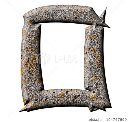 3D rendered illustration.Decorative concrete letter with lichen and moss.Art font. 3D rendered illustration.Decorative concrete letter with lichen and moss.Art font. 104747699