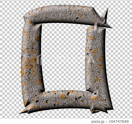 3D rendered illustration.Decorative concrete letter with lichen and moss.Art font. 3D rendered illustration.Decorative concrete letter with lichen and moss.Art font. 104747699