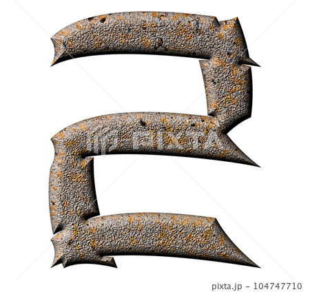 3D rendered illustration.Decorative concrete letter with lichen and moss.Art font. 3D rendered illustration.Decorative concrete letter with lichen and moss.Art font. 104747710
