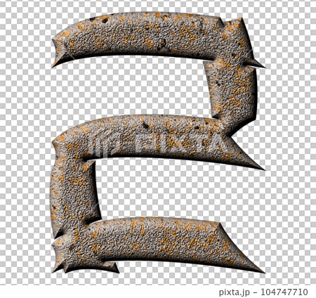 3D rendered illustration.Decorative concrete letter with lichen and moss.Art font. 3D rendered illustration.Decorative concrete letter with lichen and moss.Art font. 104747710