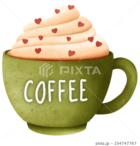 Whipped cream coffee with red heart flakes 104747767