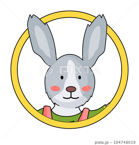 Cute avatar of bunny or rabbit in circle, funny wild animal, portrait of adorable pet with long ears Cute avatar of bunny or rabbit in circle, funny wild animal, portrait of adorable pet with long ears 104748019