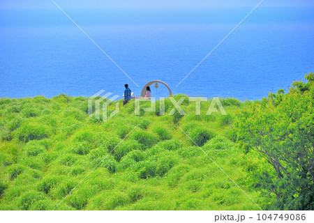 伊豆半島・南伊豆・奥石廊・ユウスゲ公園のランドマーク、出逢いの鐘の風景・静岡県南伊豆町(3) 104749086