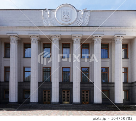 Kiev, Ukraine August 29, 2020: The building of the Verkhovna Rada of Ukraine in the city center of Kiev 104750782