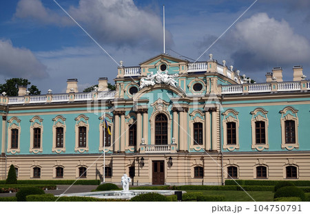 Kiev, Ukraine June 10, 2021: facade of the building of the Mariinsky Palace after reconstruction in Kiev Kiev, Ukraine June 10, 2021: facade of the building of the Mariinsky Palace after reconstruction in Kiev 104750791