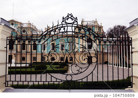 Kiev, Ukraine November 1, 2019: The Mariinsky Palace after reconstruction is a monument of tsarism in Kiev Kiev, Ukraine November 1, 2019: The Mariinsky Palace after reconstruction is a monument of tsarism in Kiev 104750809