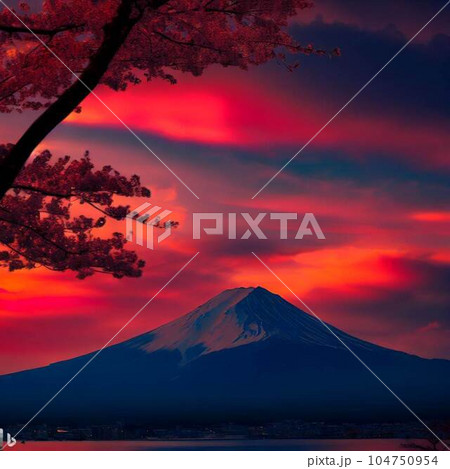 夕焼けに染まる富士山 104750954