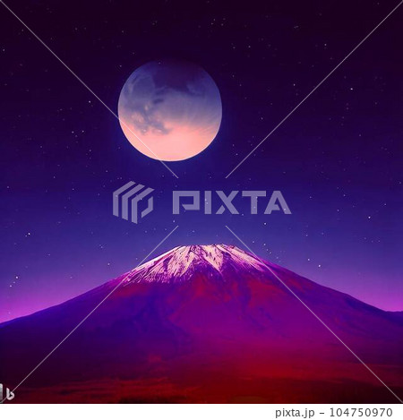 月明りに照らされる山 104750970