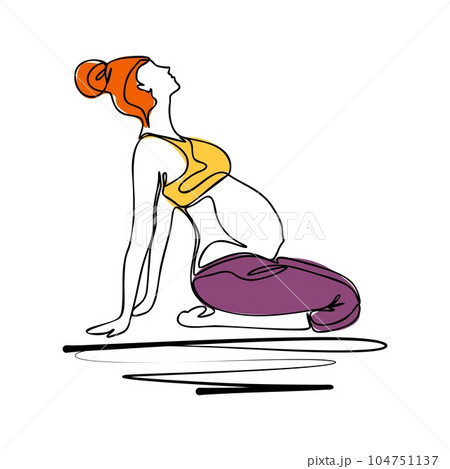 One continuous single drawing line Vector illustration of yoga pose for pregnant. International yoga day. 104751137