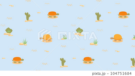Cute turtles in the desert childish seamless pattern. eps10 vector Cute turtles in the desert childish seamless pattern. eps10 vector 104751684