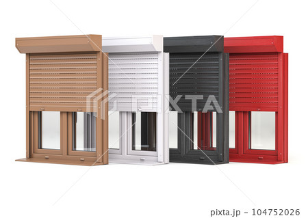 Window roller shutters of different colors isolated on white background. Window roller shutters of different colors isolated on white background. 104752026