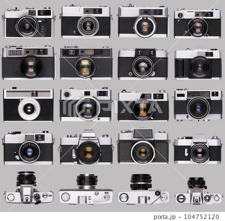 vintage old film camera collection isolated 104752120