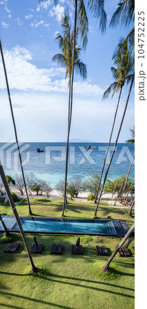Aerial view of Haad Tien Beach and resort in Shark Bay, koh Tao, Thailand Aerial view of Haad Tien Beach and resort in Shark Bay, koh Tao, Thailand 104752225