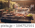 A man with a barbecue plate at a party between friends. Food, people and family time concept. 104752501