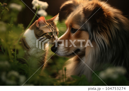 寄り添う犬と猫 104753274