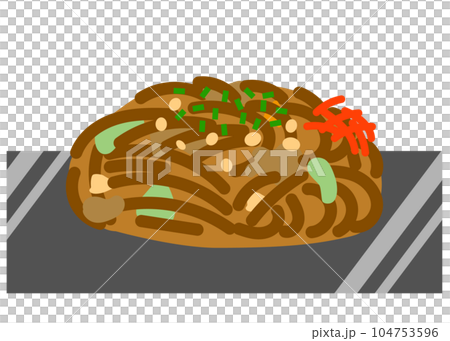 鉄板にのっている焼きそばのイラスト 104753596
