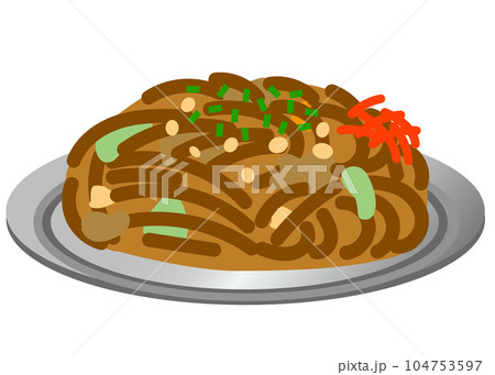 お皿にのせた焼きそばのイラスト 104753597