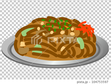 お皿にのせた焼きそばのイラスト 104753597