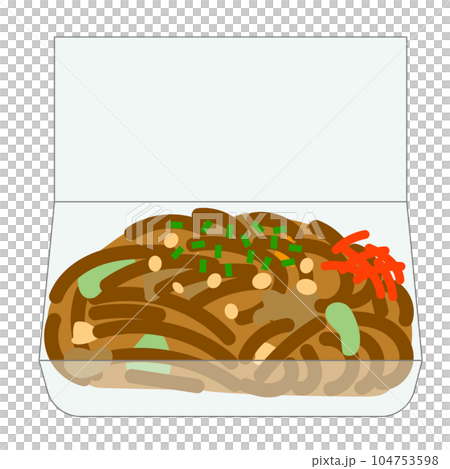 持ち帰り用の容器に入った焼きそばのイラスト 104753598