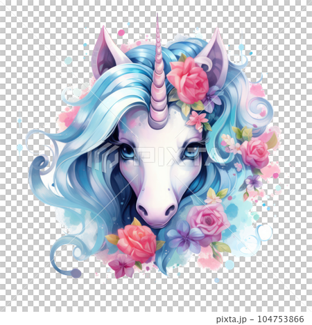 Cute watercolor unicorn. Illustration AI Generative 104753866
