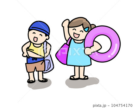 泳ぎに行こう　準備万端の子供たち 104754170