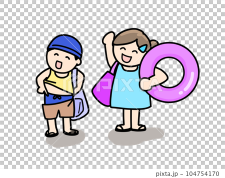 泳ぎに行こう　準備万端の子供たち 104754170