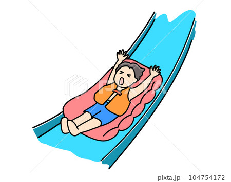 ウォータースライダーに乗って滑る子供のイラスト 104754172