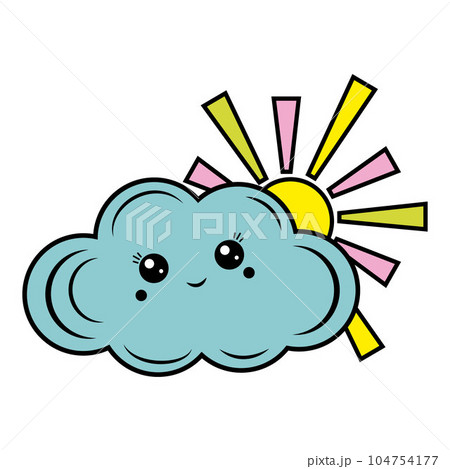 The symbol of the sun behind the kawaii cloud in cartoon style, isolated vector The symbol of the sun behind the kawaii cloud in cartoon style, isolated vector 104754177