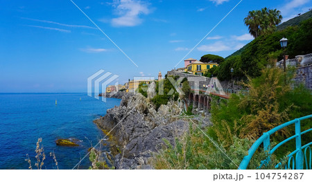 Suggestive seaside promenade of the Ligurian village of nervi Genoa Italy Suggestive seaside promenade of the Ligurian village of nervi Genoa Italy 104754287