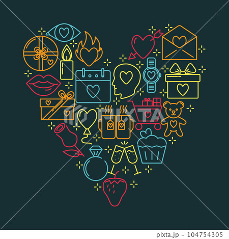 Valentines day concept with love icons in line style 104754305