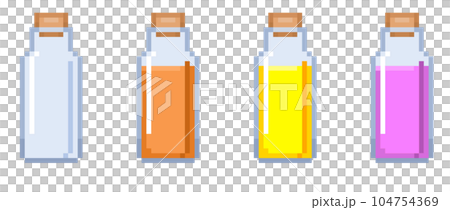 からのボトルとジュースの入ったボトルのピクセルイラストレーション 104754369