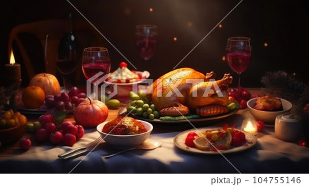 Christmas Celebration: Indulging in a Delectable Dinner. Generative AI 104755146